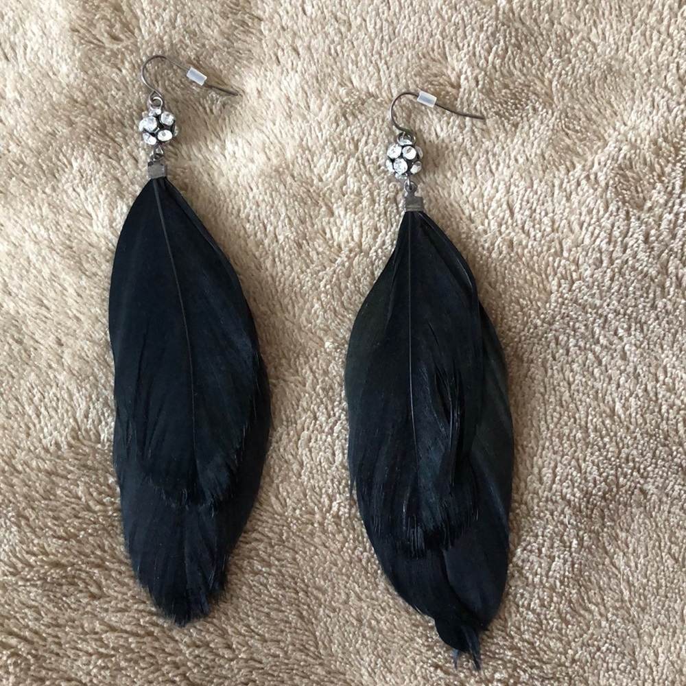 Black feather earrings